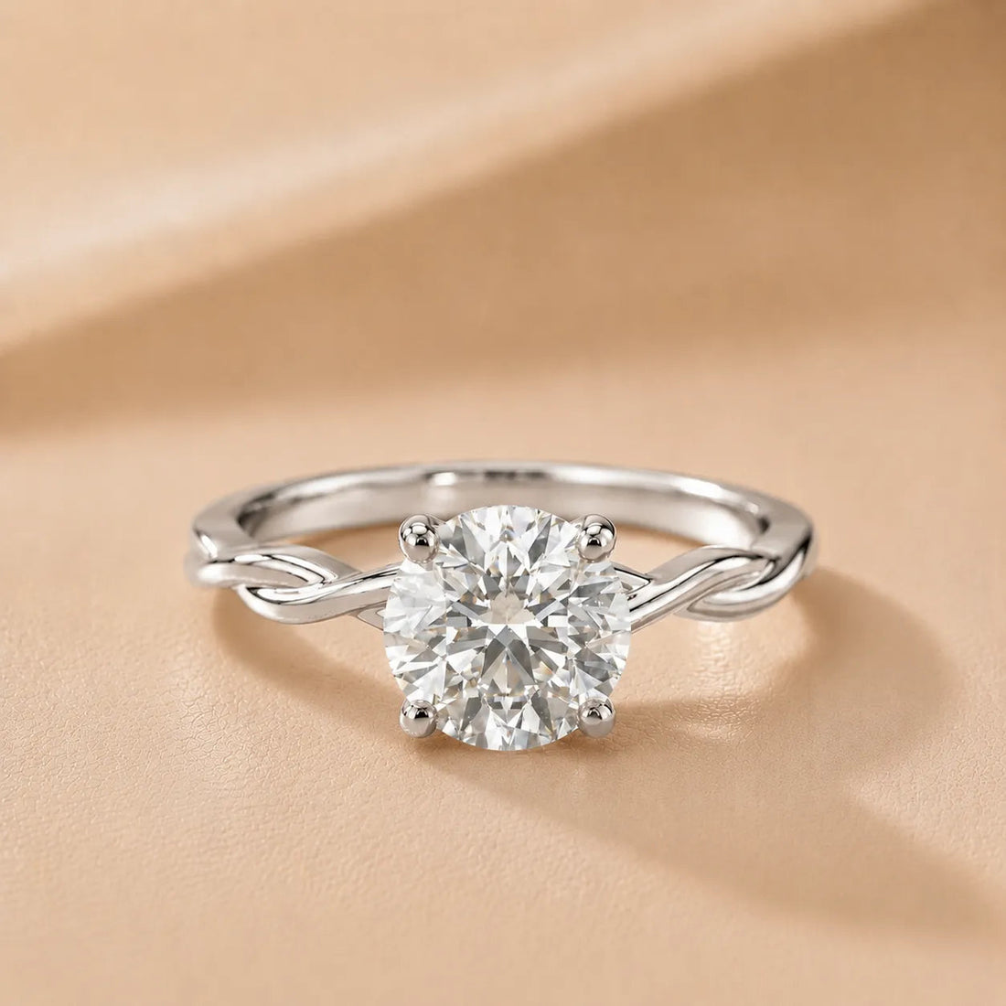Iris Twist Asscher Diamond Engagement Ring – Round (925 Sterling Silver)