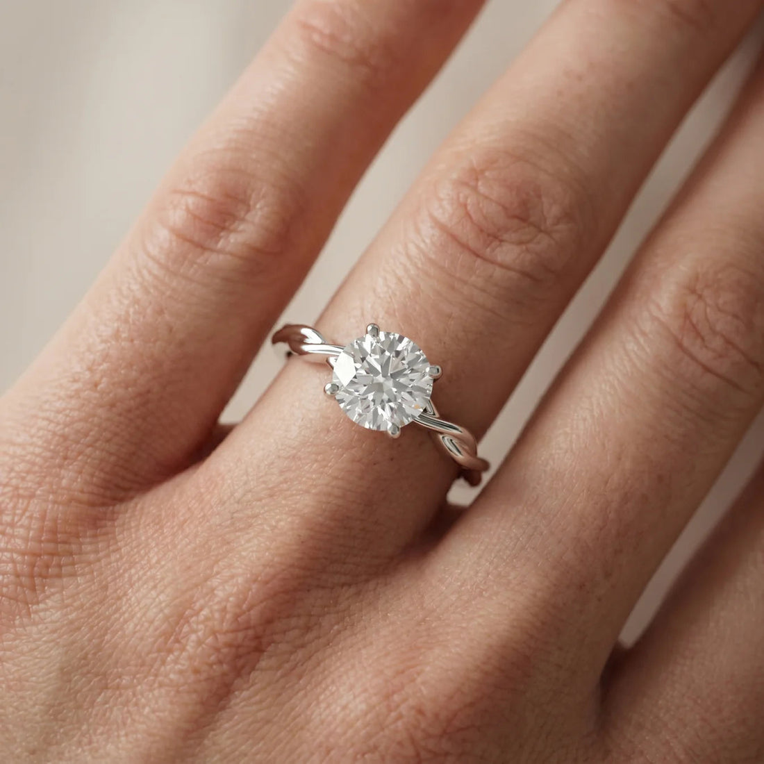 Iris Twist Asscher Diamond Engagement Ring – (925 Sterling Silver) – Round (925 Sterling Silver)