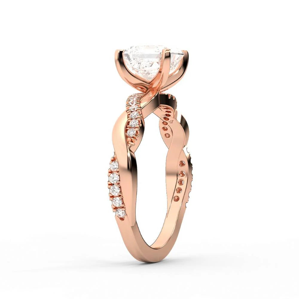 Twisted Side Stone Round Diamond Engagement Ring