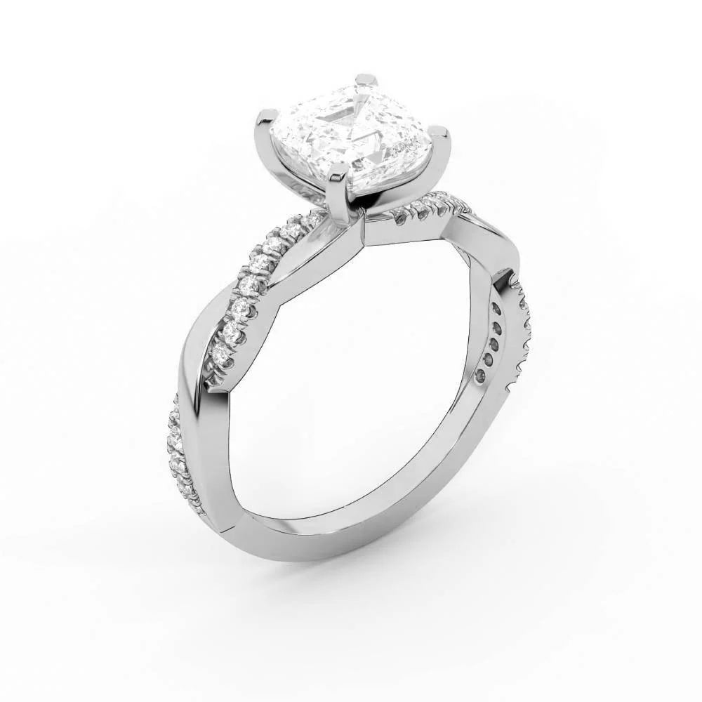 Twisted Side Stone Round Diamond Engagement Ring