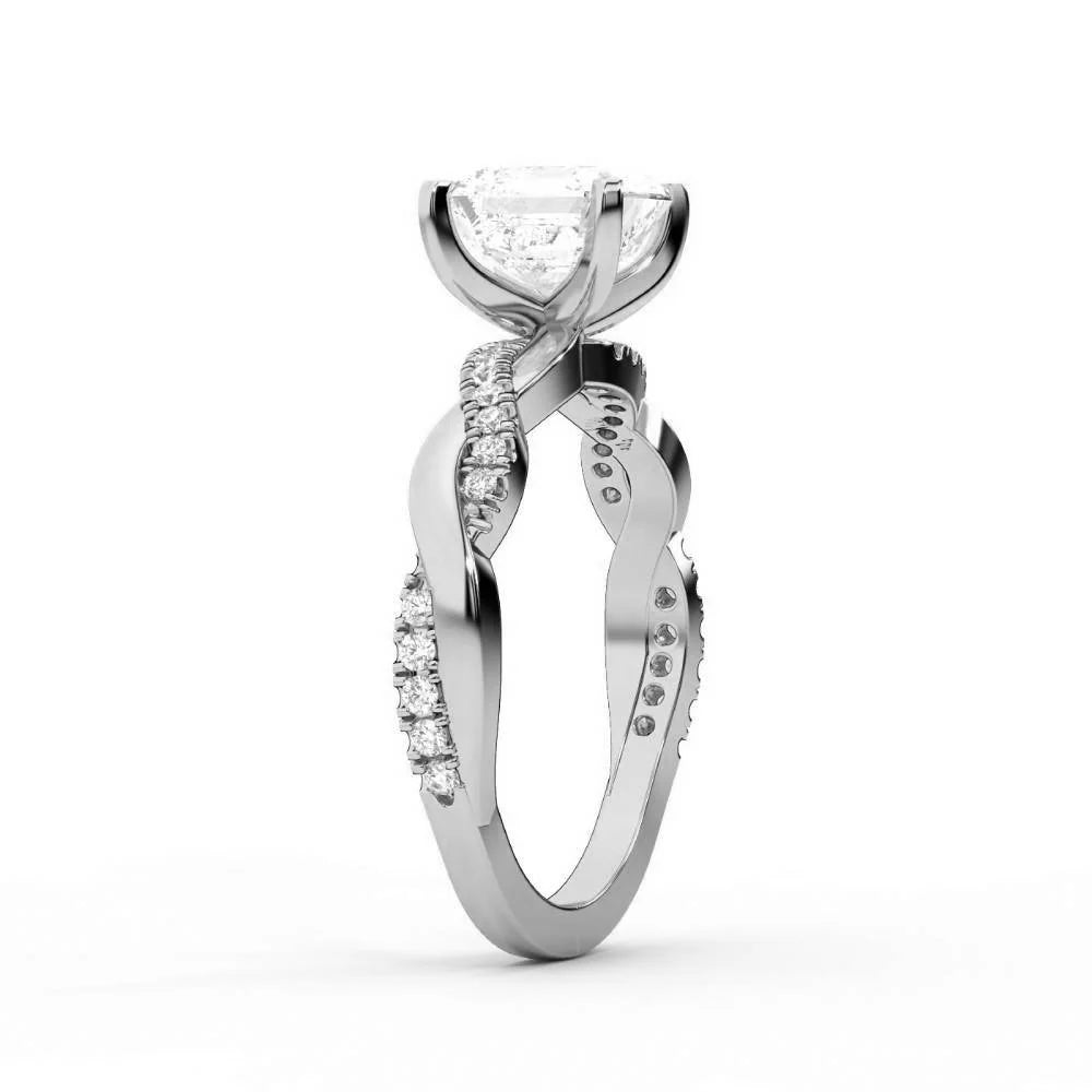 Twisted Side Stone Round Diamond Engagement Ring