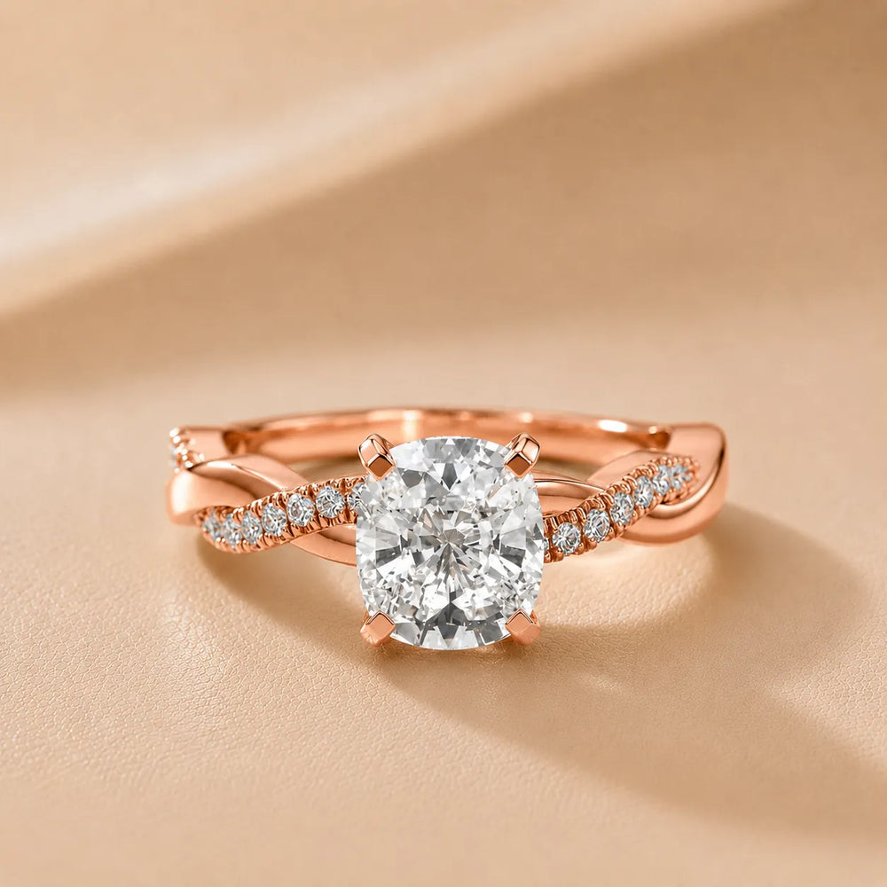 Twisted Side Stone Round Diamond Engagement Ring