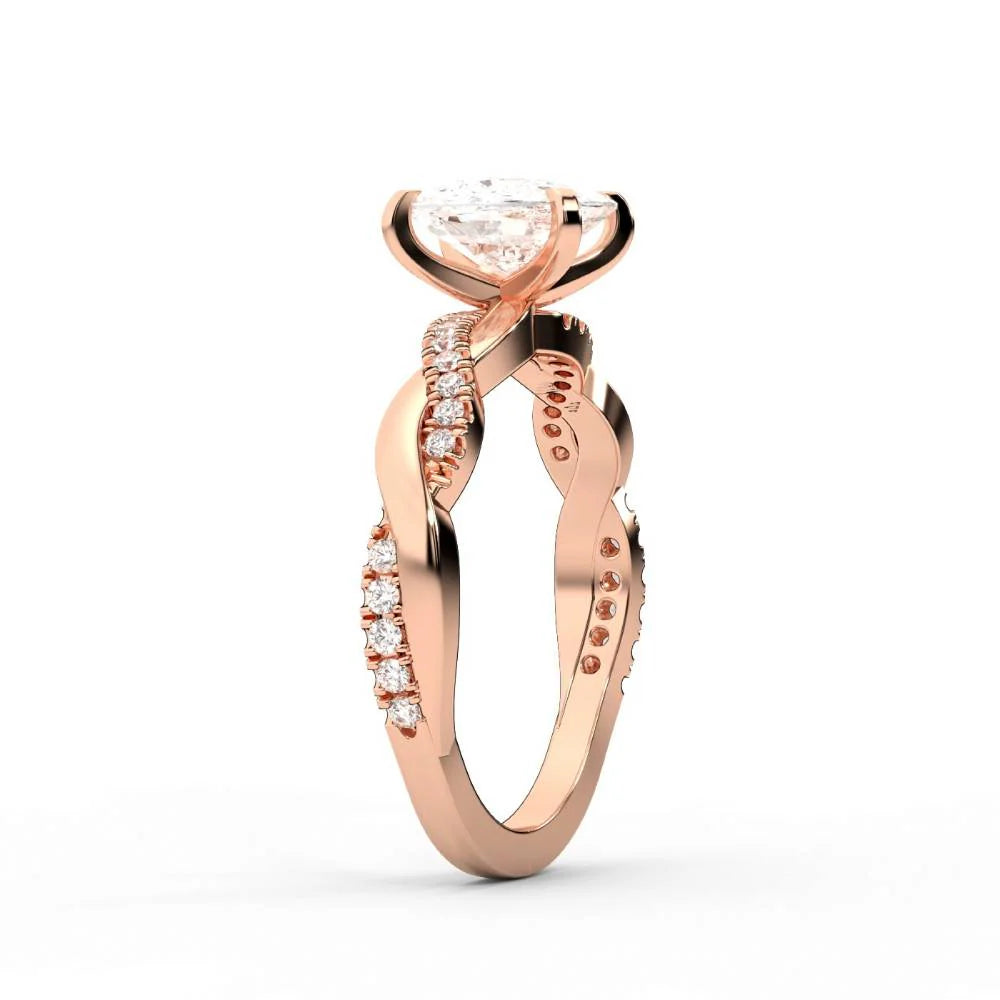 Twisted Side Stone Round Diamond Engagement Ring