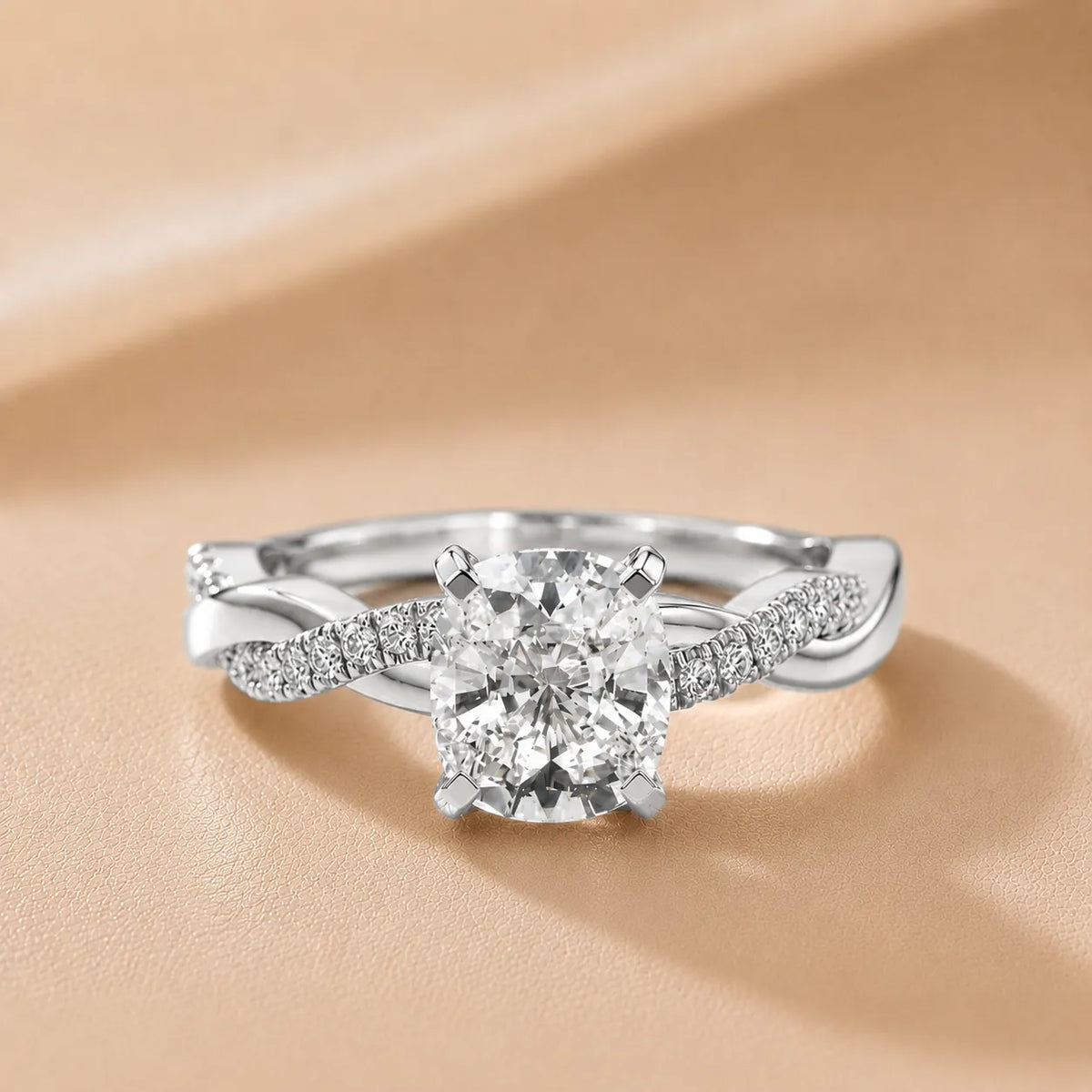 Twisted Side Stone Round Diamond Engagement Ring