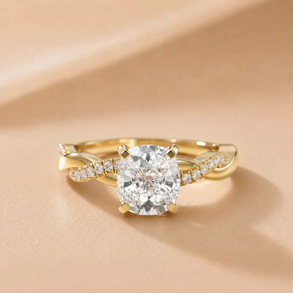 Twisted Side Stone Round Diamond Engagement Ring