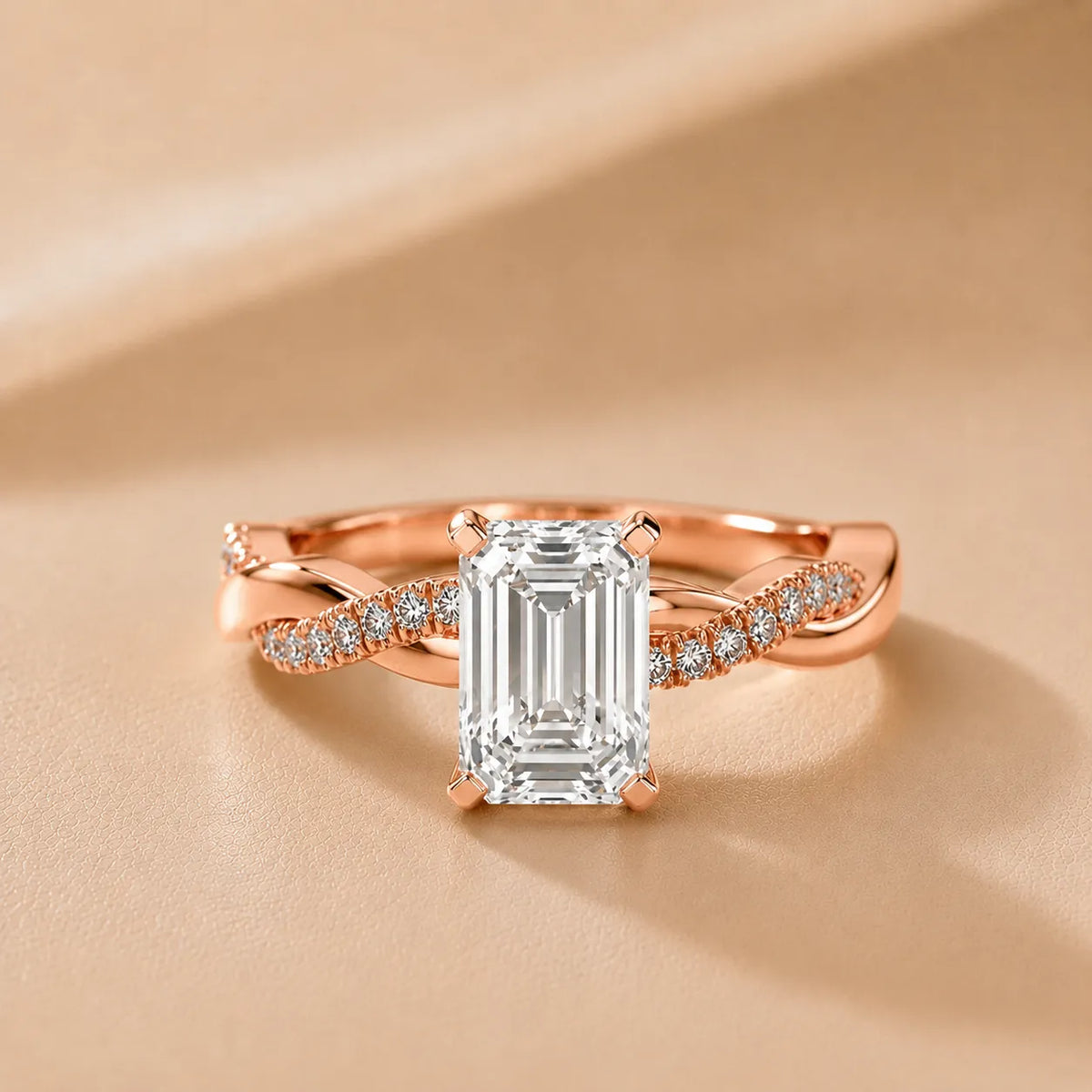 Twisted Side Stone Round Diamond Engagement Ring