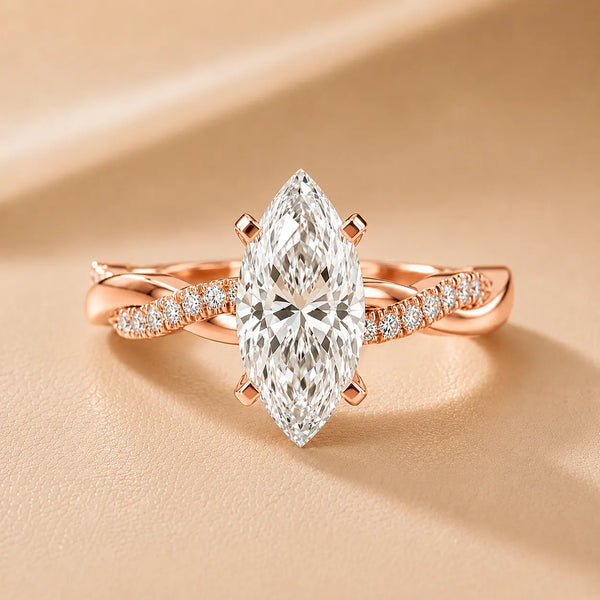 Twisted Side Stone Marquise Diamond Engagement Ring