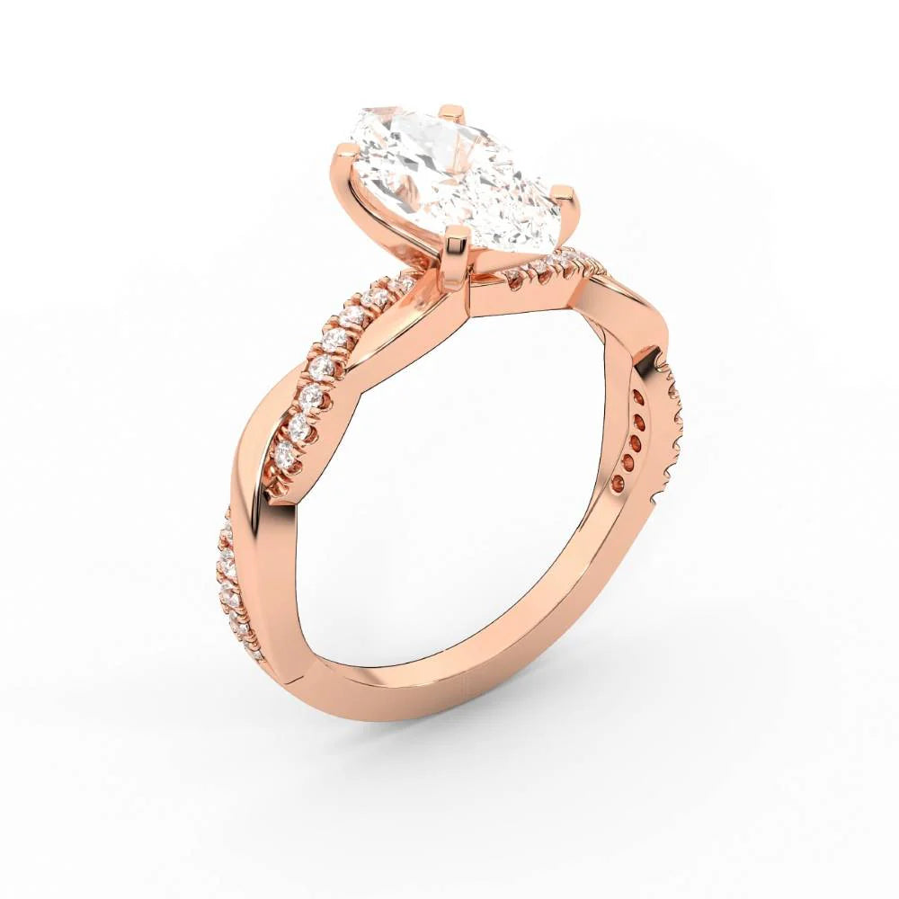 Twisted Side Stone Round Diamond Engagement Ring