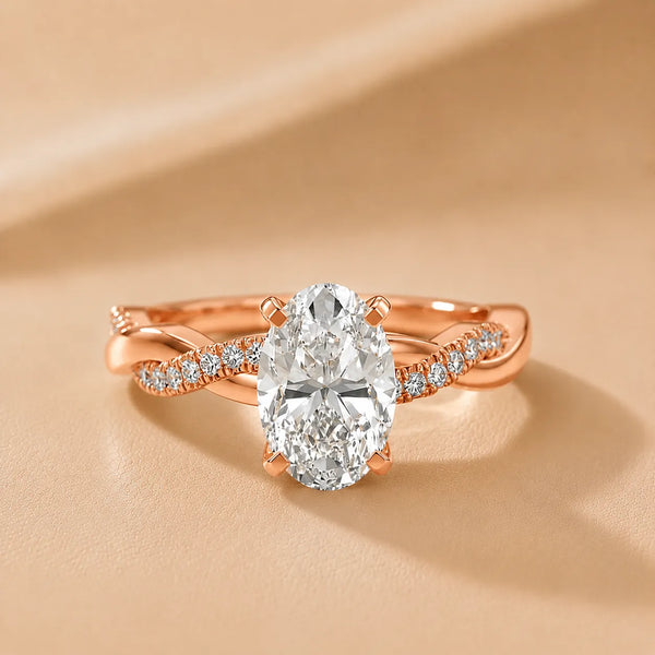 Twisted Side Stone Oval Diamond Engagement Ring