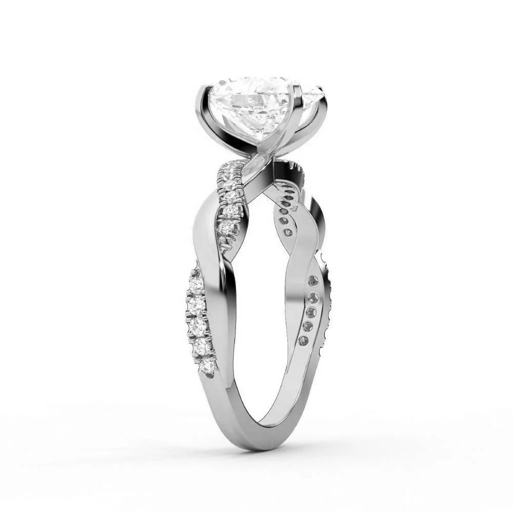Twisted Side Stone Round Diamond Engagement Ring