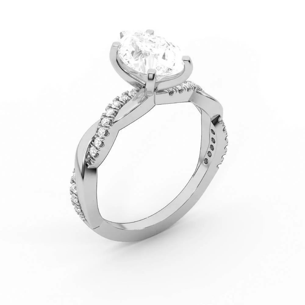 Twisted Side Stone Round Diamond Engagement Ring