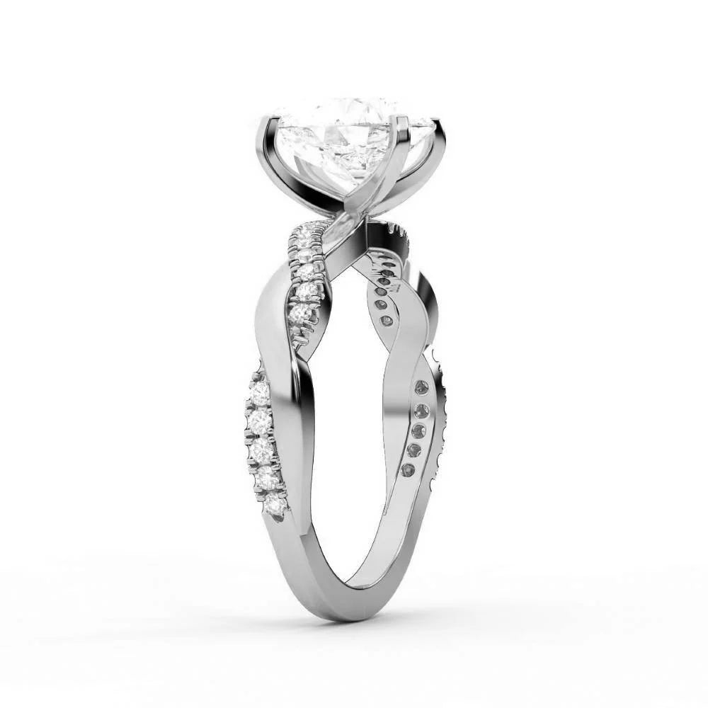 Twisted Side Stone Round Diamond Engagement Ring