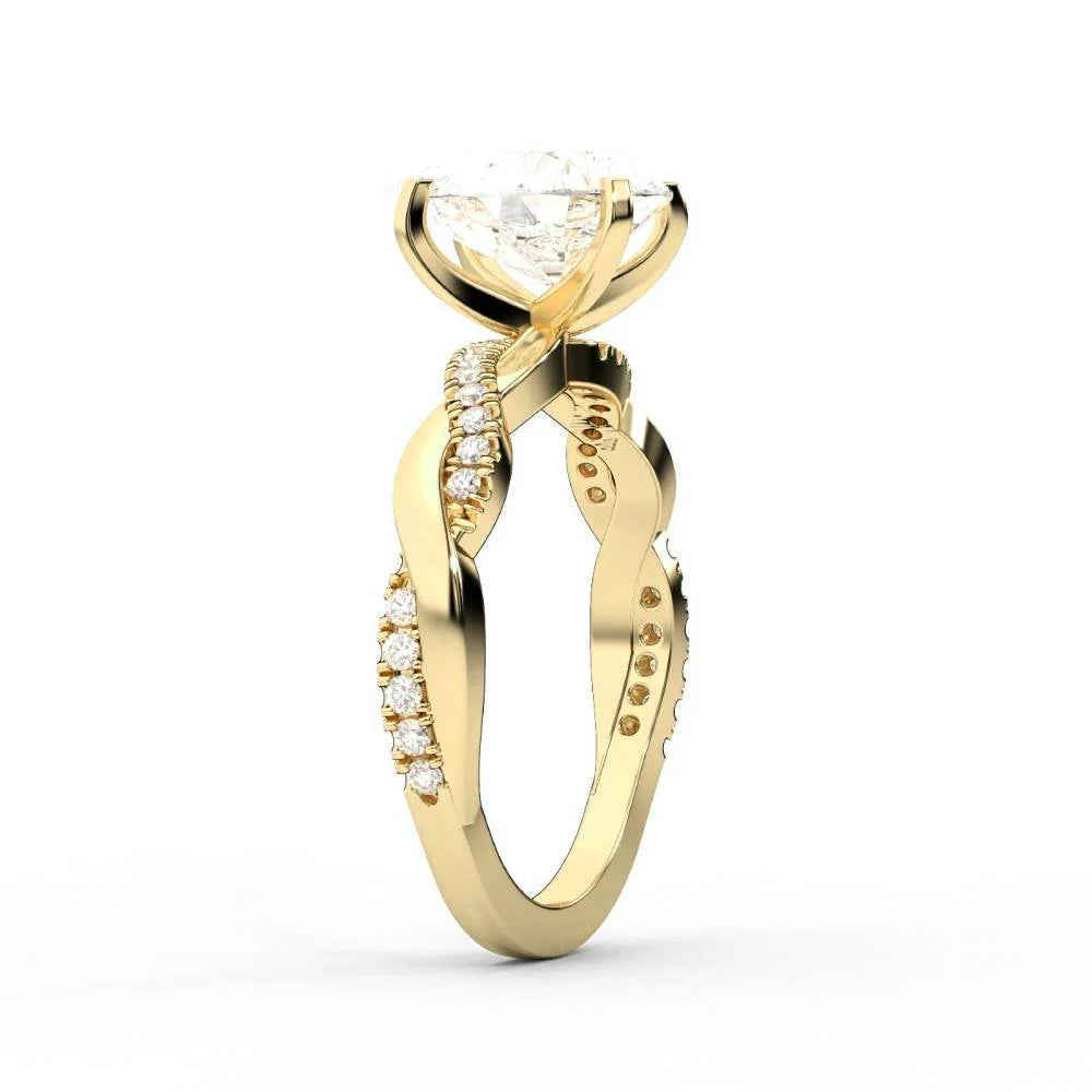Twisted Side Stone Round Diamond Engagement Ring