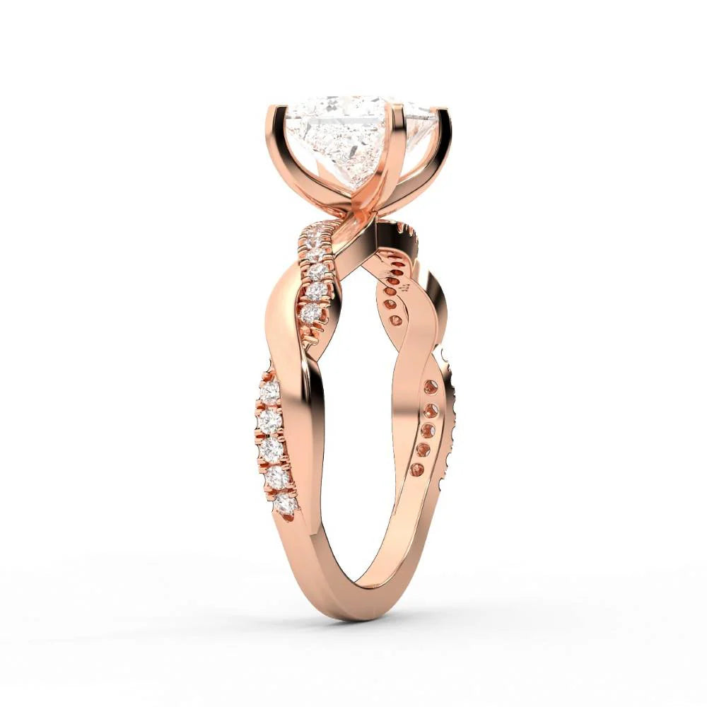 Twisted Side Stone Round Diamond Engagement Ring
