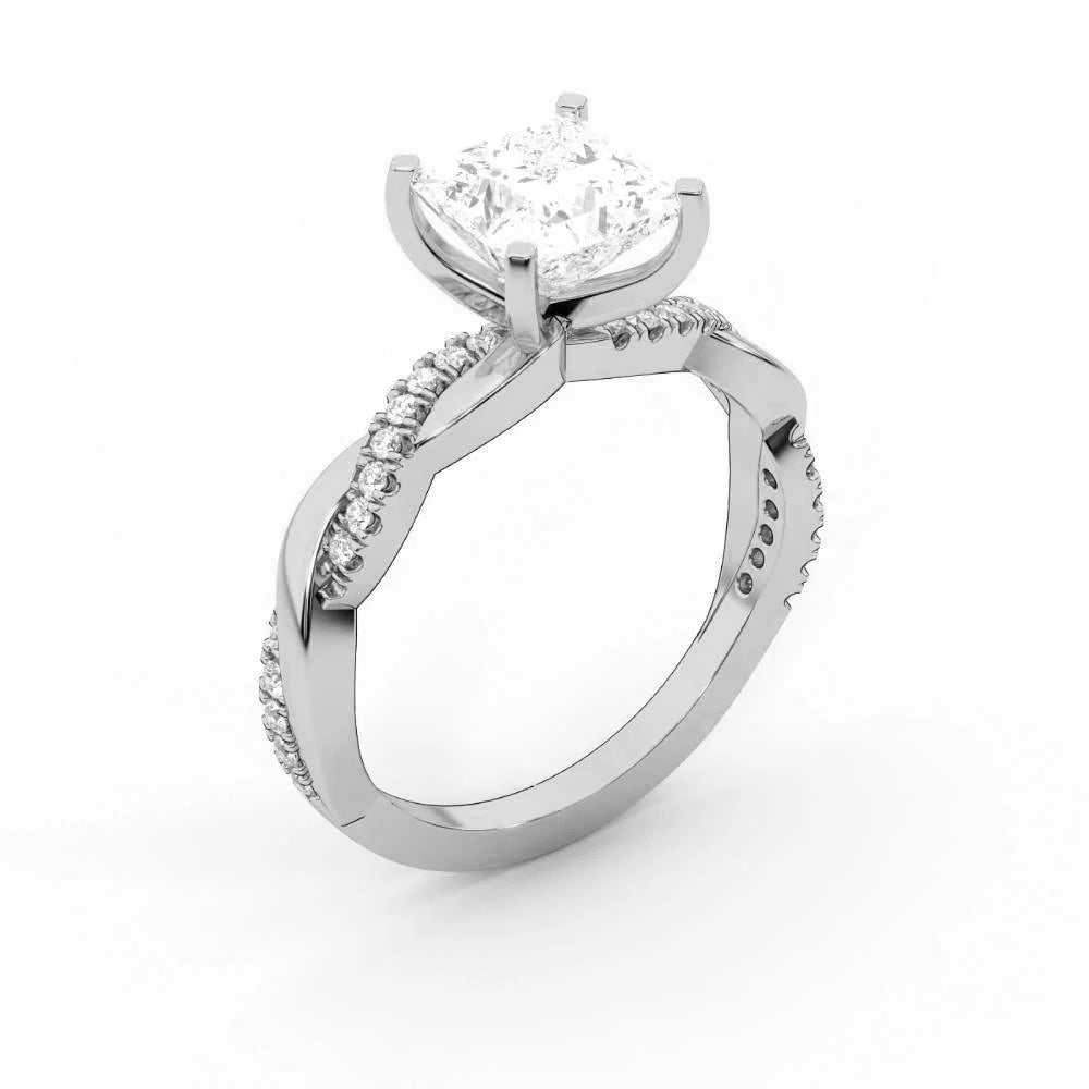 Twisted Side Stone Round Diamond Engagement Ring