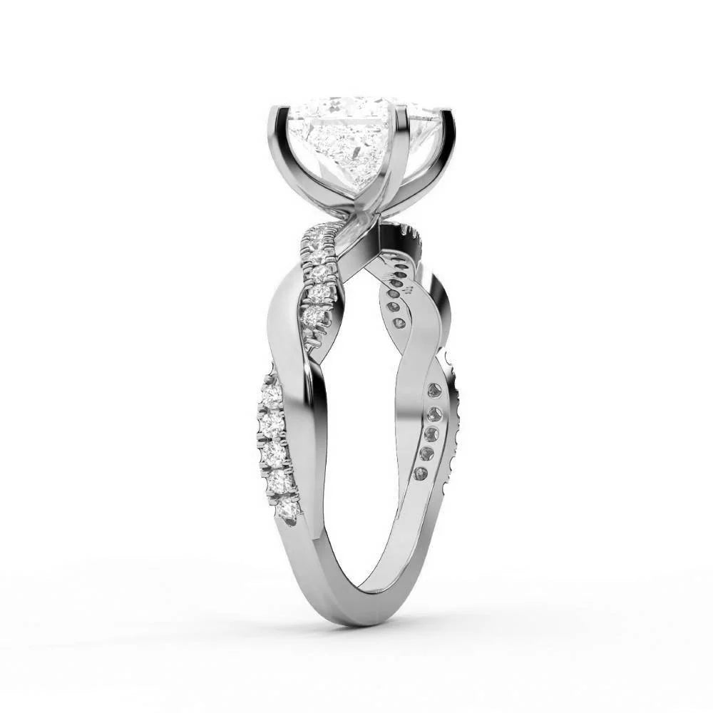 Twisted Side Stone Round Diamond Engagement Ring