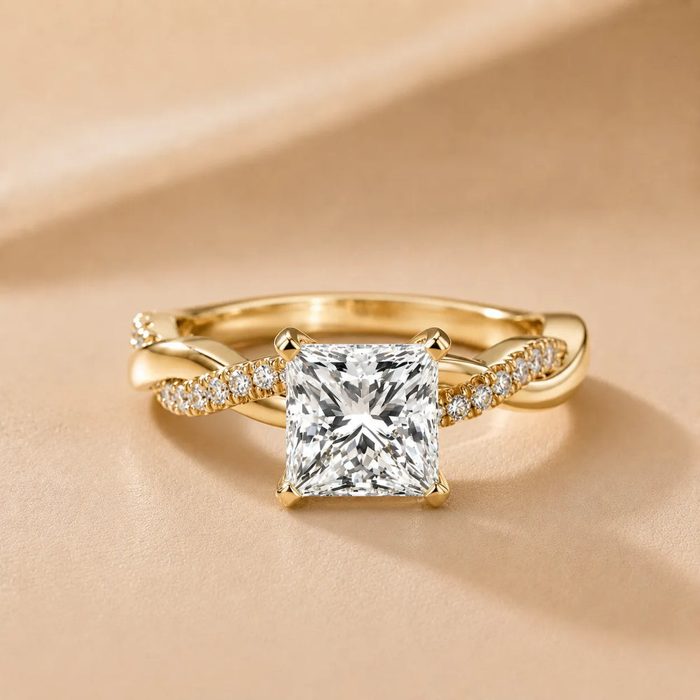 Twisted Side Stone Round Diamond Engagement Ring