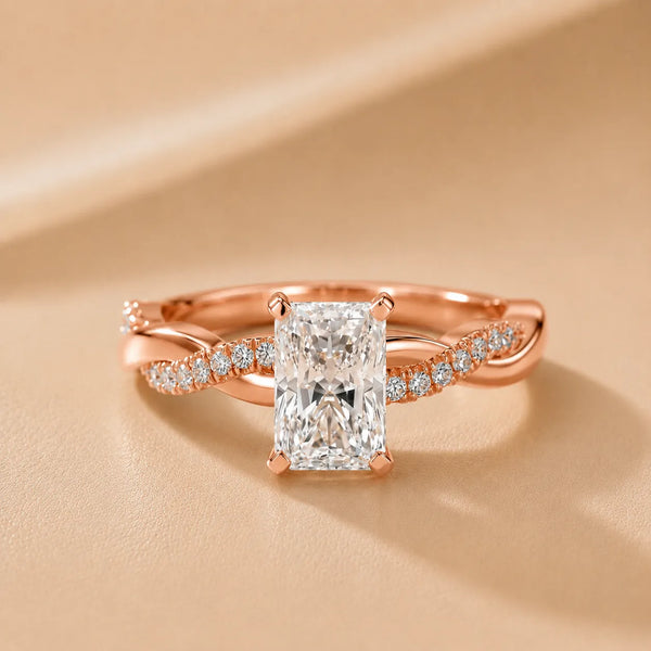 Twisted Side Stone Radiant Diamond Engagement Ring