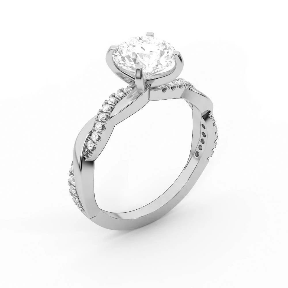 Twisted Side Stone Round Diamond Engagement Ring