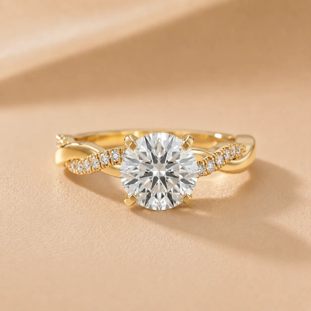Twisted Side Stone Round Diamond Engagement Ring