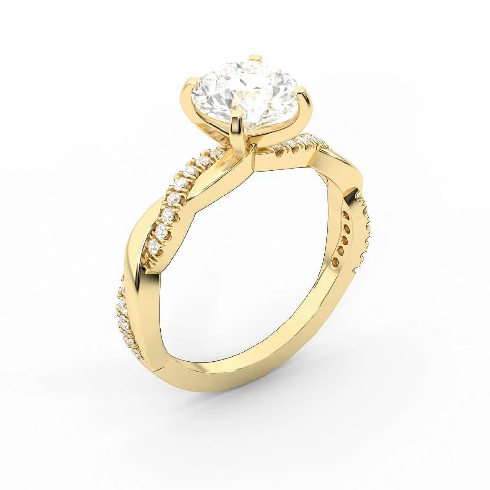 Twisted Side Stone Round Diamond Engagement Ring