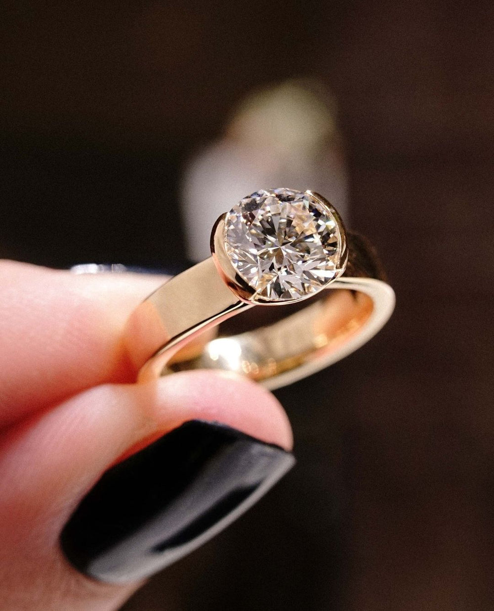 Bezel Set Round Brilliant Cut Labgrown Engagement Ring