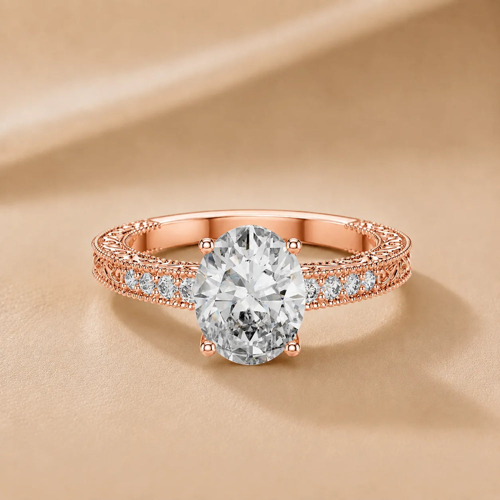 Victorian Whisper Oval Halo  Ring