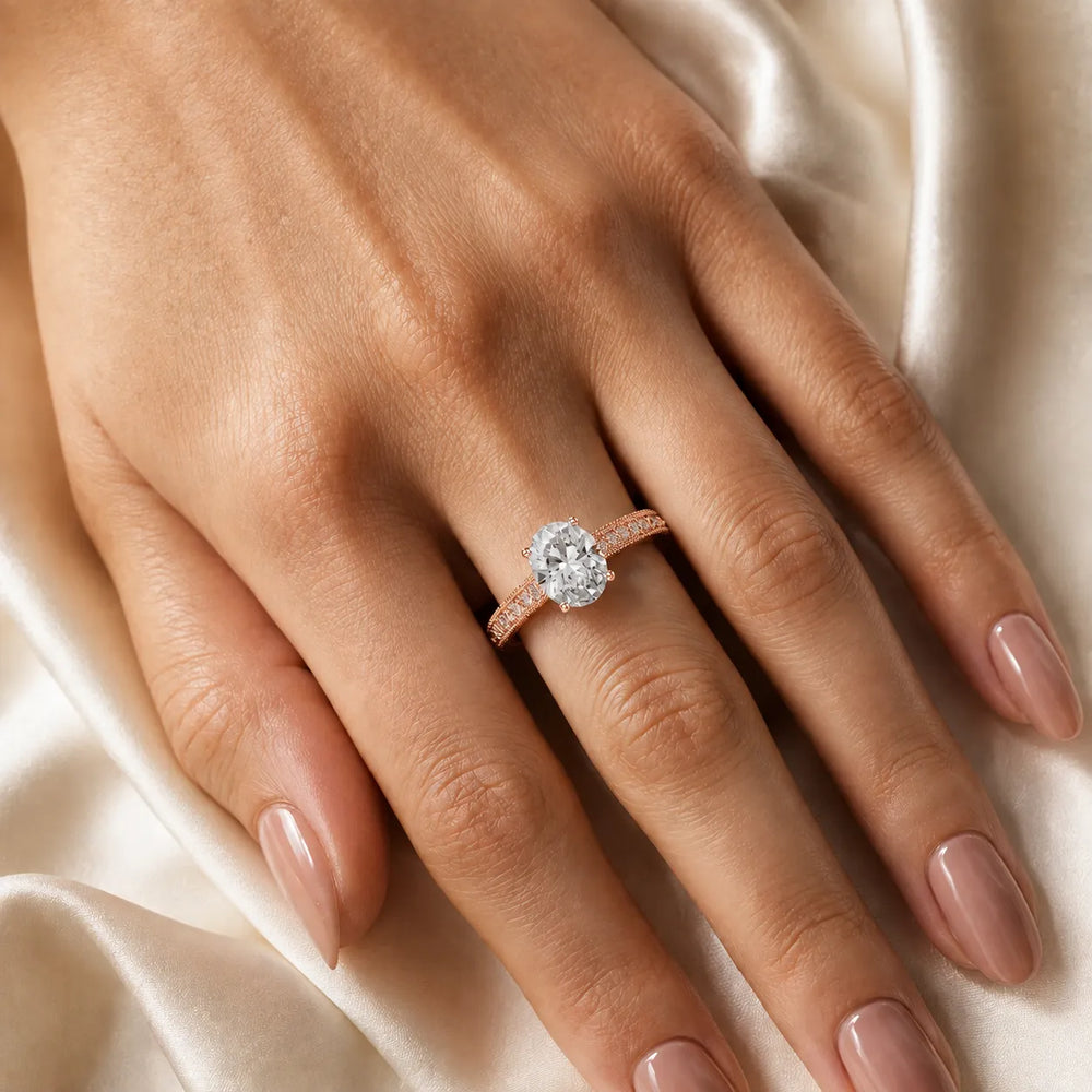 Victorian Whisper Oval Halo  Ring