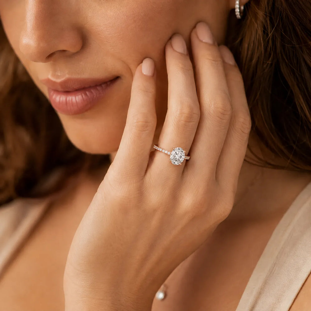 Victorian Whisper Oval Halo  Ring