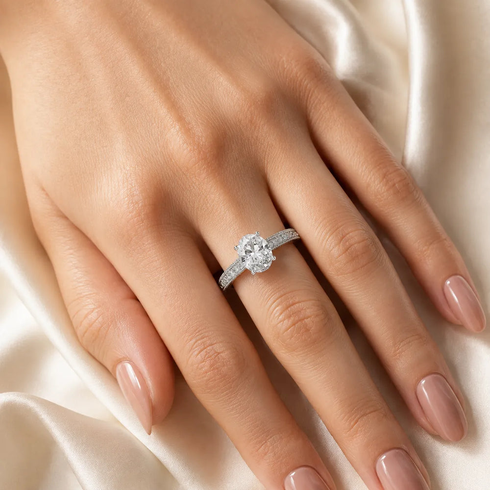 Victorian Whisper Oval Halo  Ring