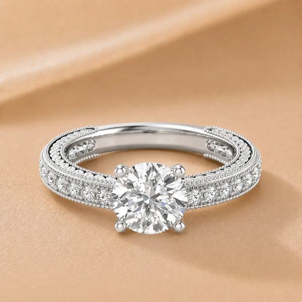 Vintage Milgrain Accent Solitaire Ring