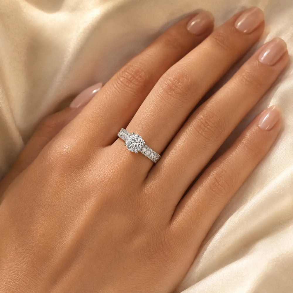 Vintage Milgrain Accent Solitaire Ring