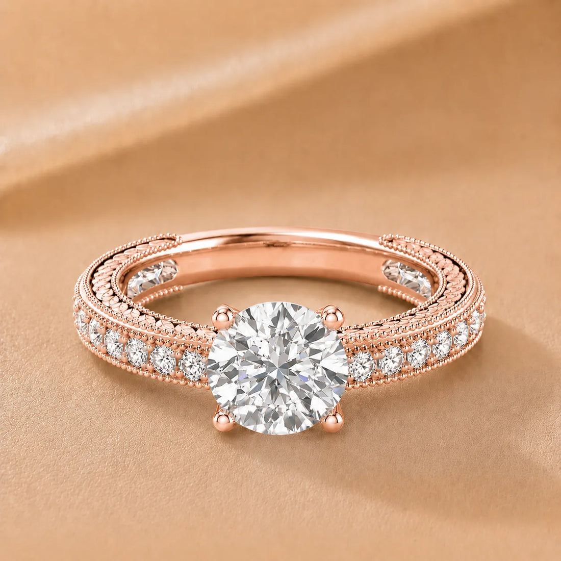 Vintage Milgrain Accent Solitaire Ring