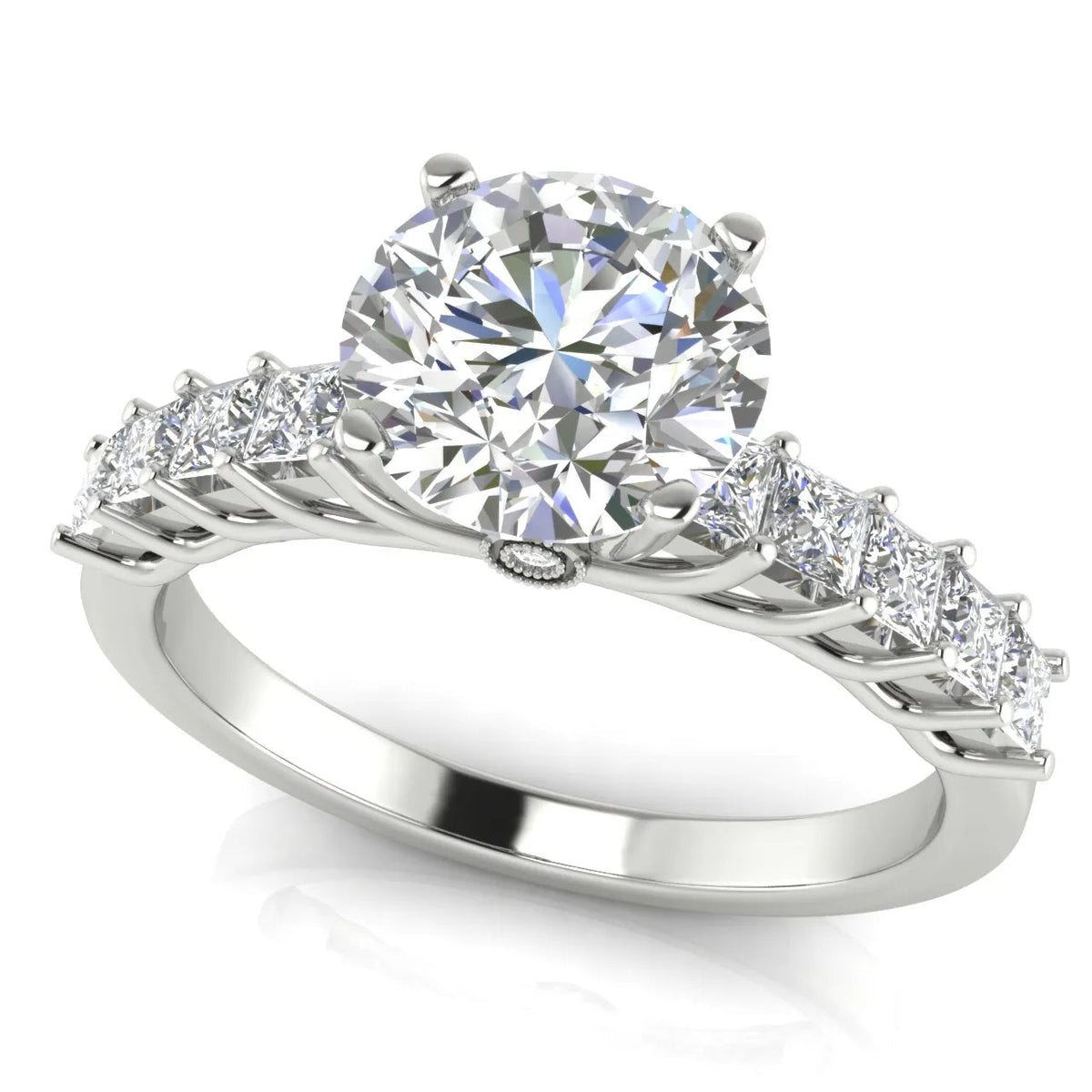 Vintage-Inspired Accent Engagement Ring – (925 Sterling Silver) – (925 Sterling Silver) – Round (925 Sterling Silver)