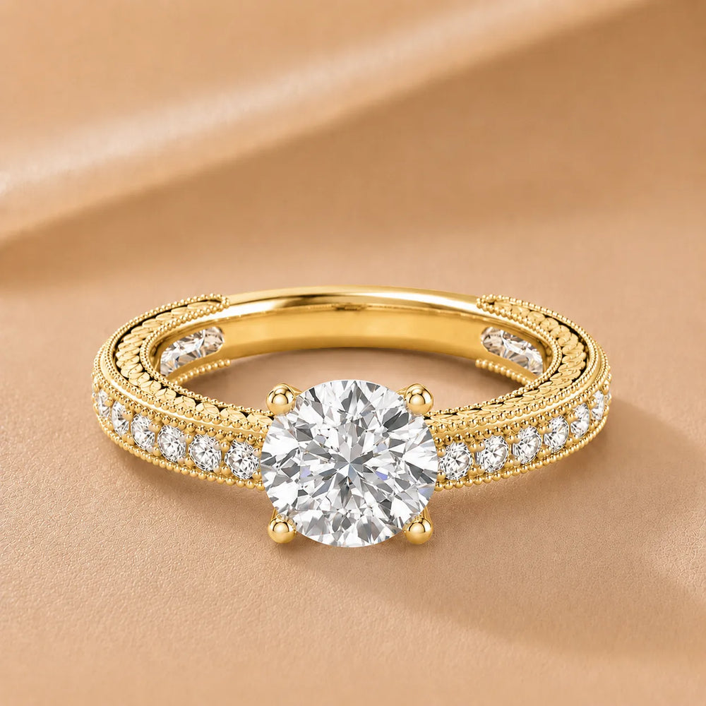 Vintage Milgrain Accent Solitaire Ring