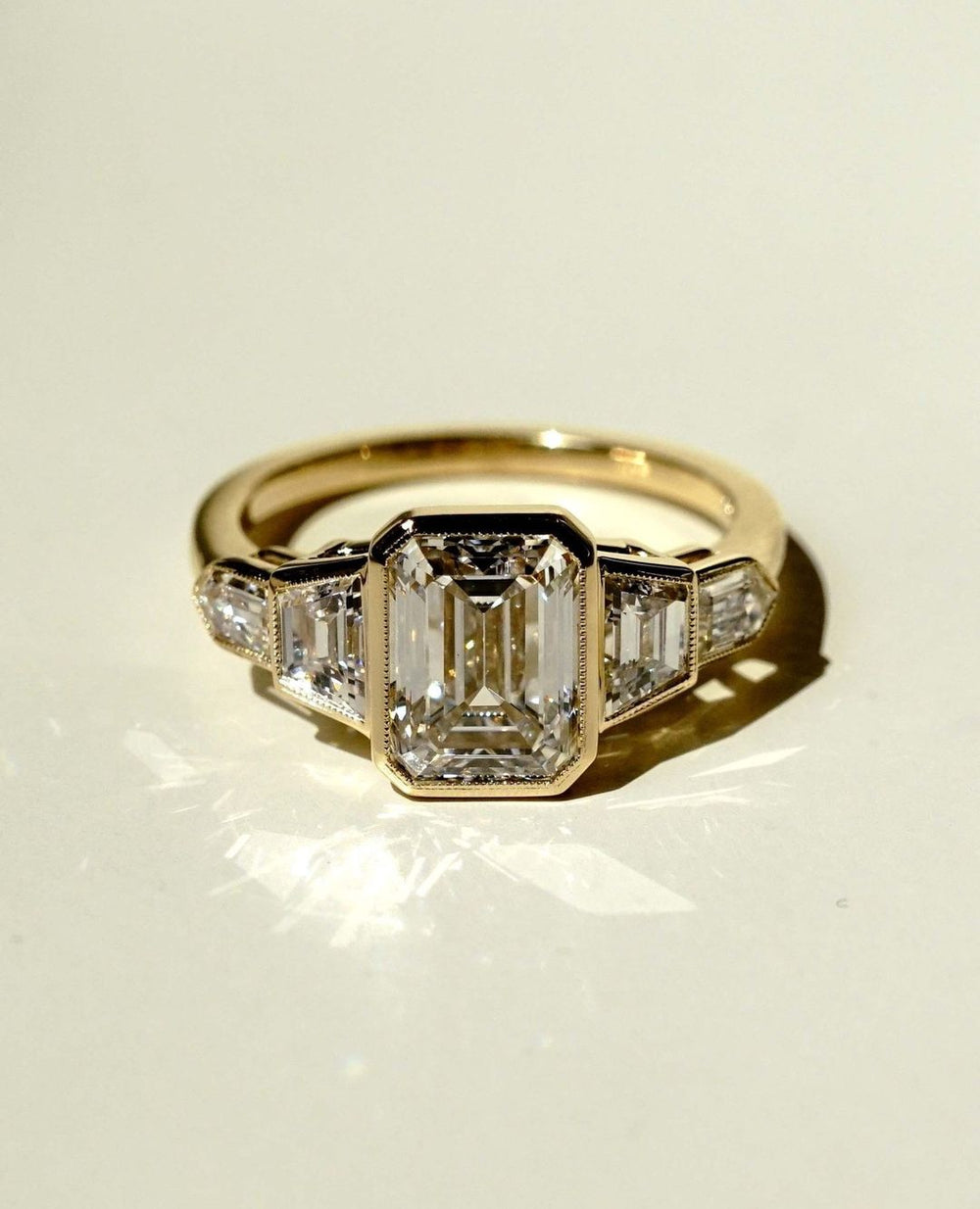 Bezel Set Emerald Cut Labgrown Engagement Ring,