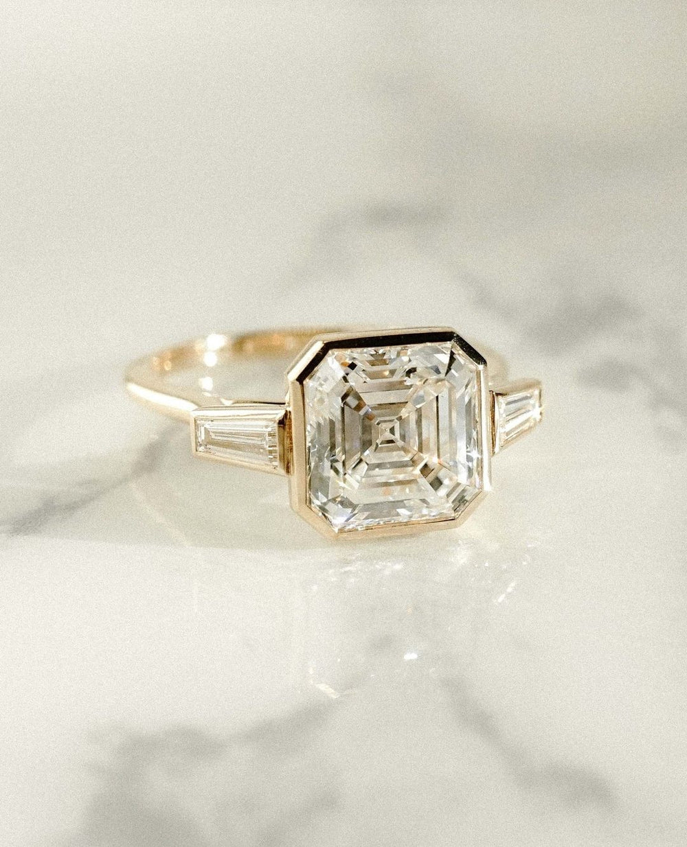 Bezel Set Asscher Cut Labgrown Engagement Ring
