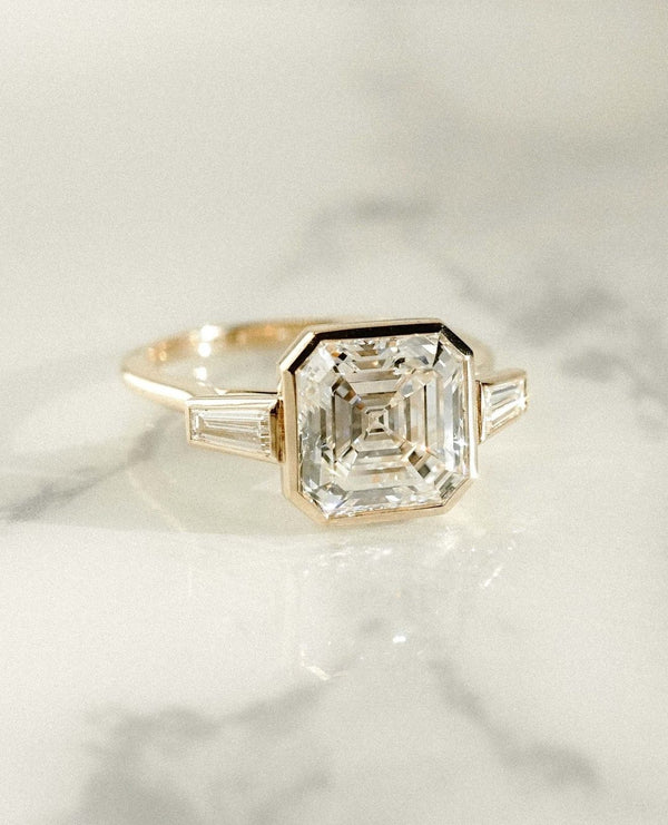 Bezel Set Asscher Cut Labgrown Engagement Ring