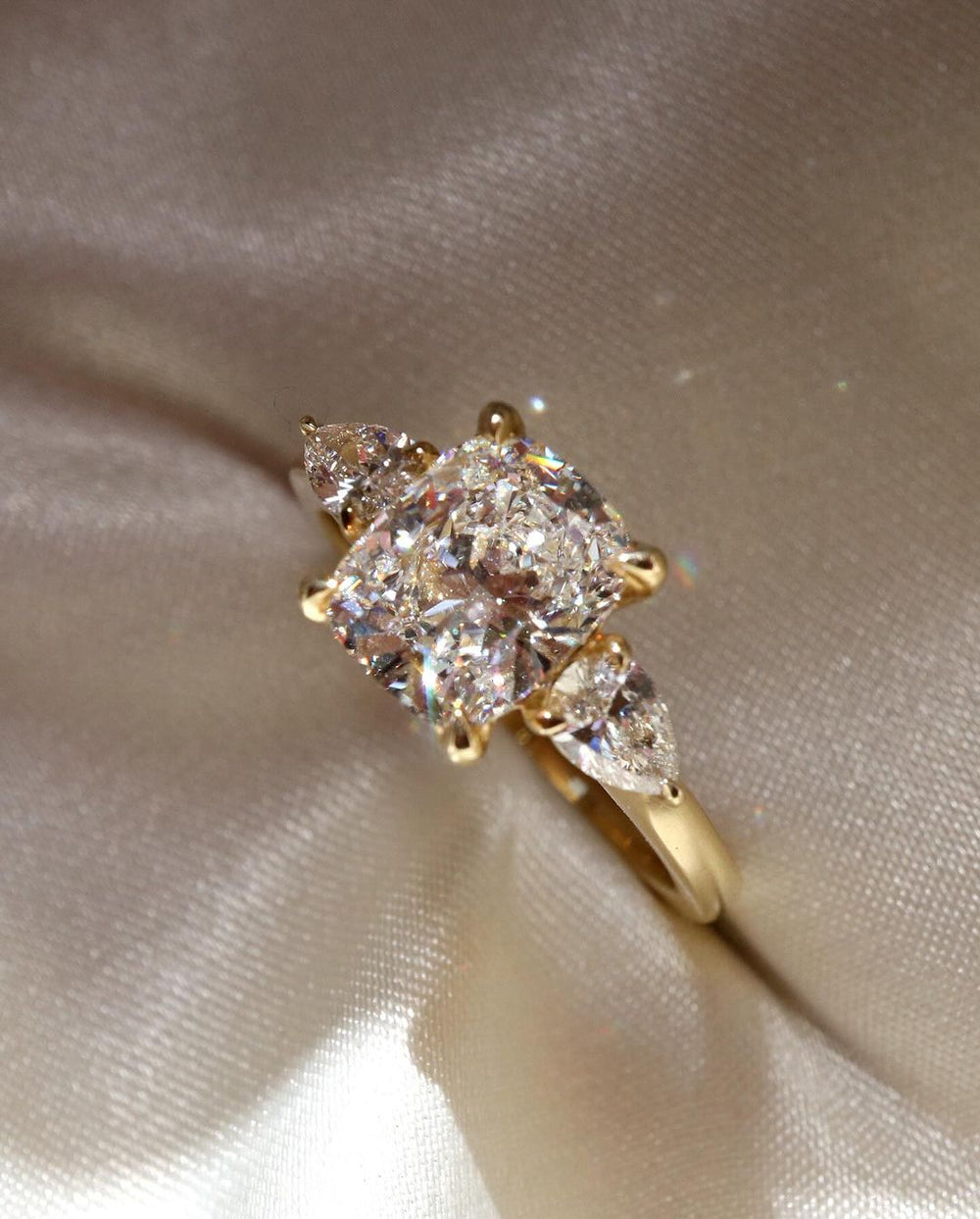 Three Stone Cushion Cut Labgrown Engagement Ring