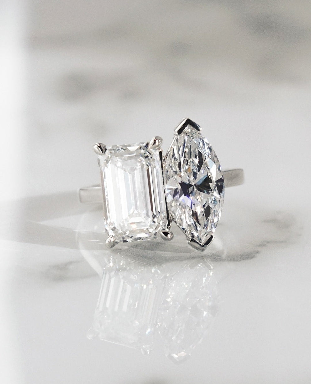 Toi Et Moi Marquise & Emerald Cut Labgrown Engagement Ring,