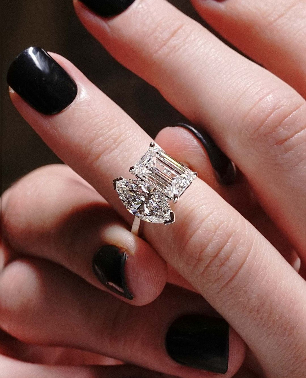 Toi Et Moi Marquise & Emerald Cut Labgrown Engagement Ring,