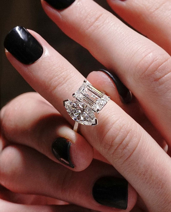 Toi Et Moi Marquise & Emerald Cut Labgrown Engagement Ring,