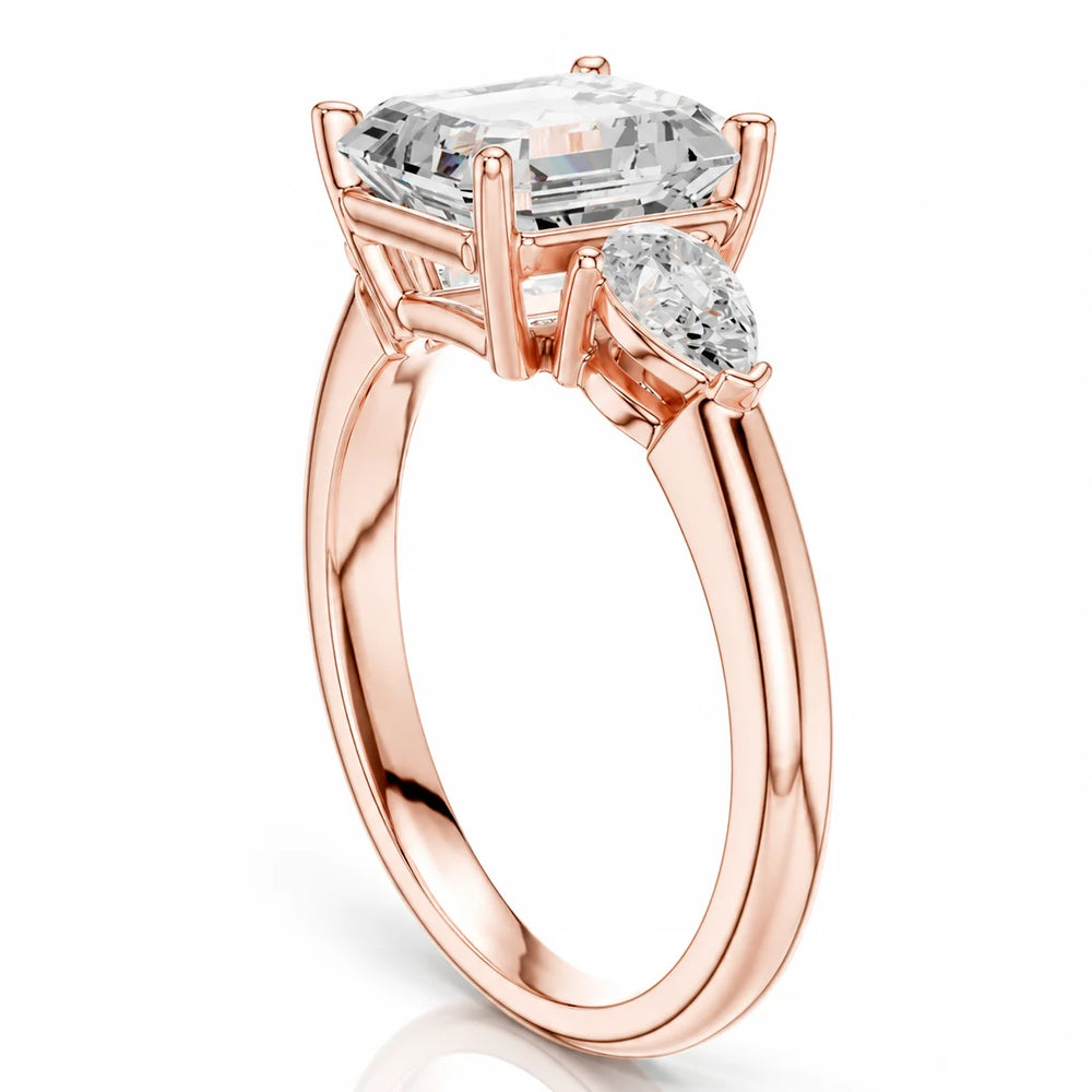 Designer Asscher Diamond Ring with Pear Side Stones