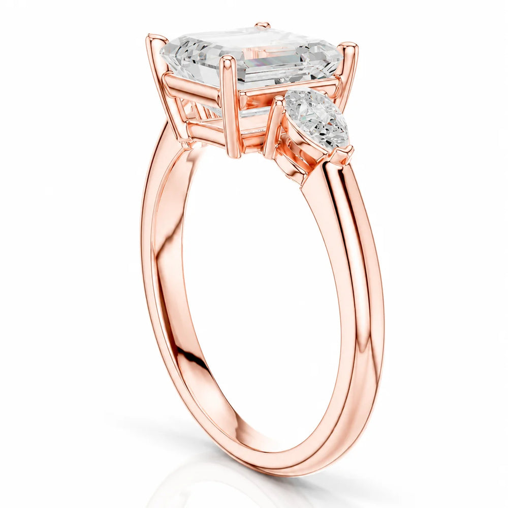 Designer Asscher Diamond Ring with Pear Side Stones