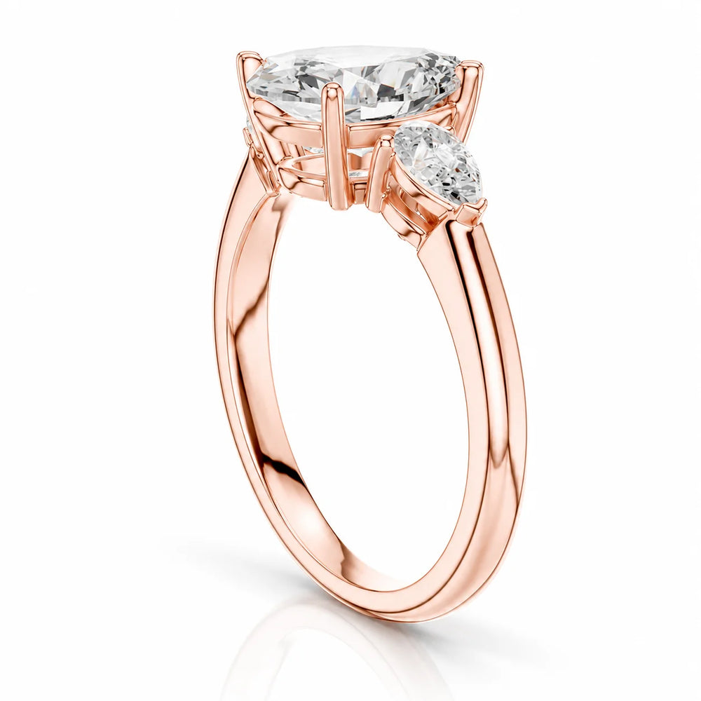 Designer Asscher Diamond Ring with Pear Side Stones