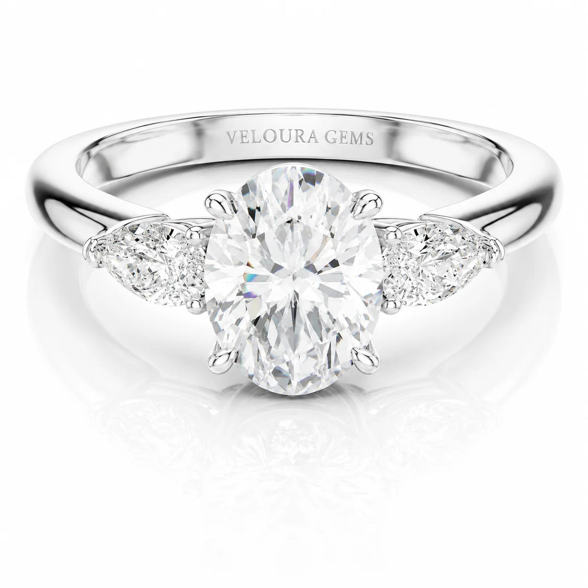 Designer Asscher Diamond Ring with Pear Side Stones