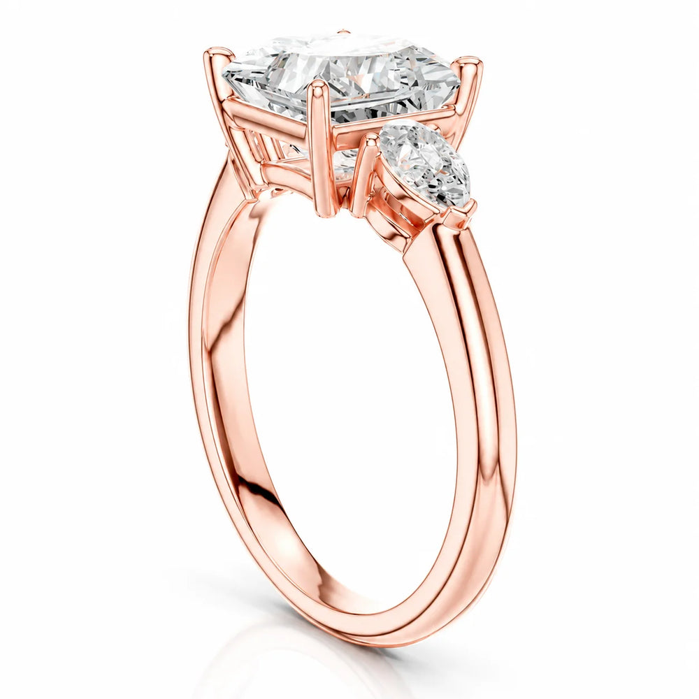 Designer Asscher Diamond Ring with Pear Side Stones