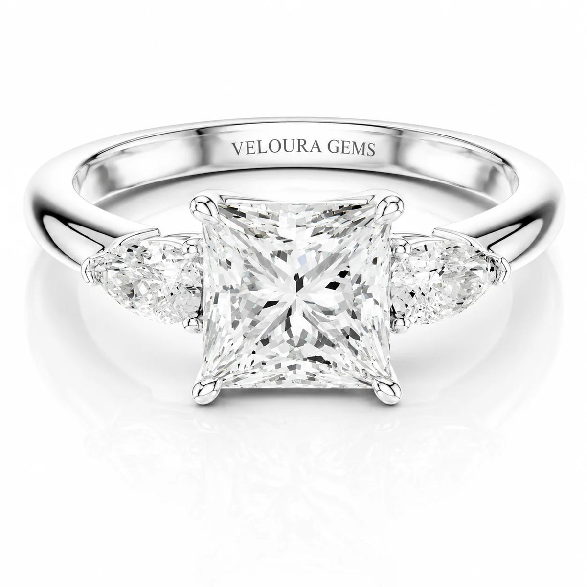 Designer Asscher Diamond Ring with Pear Side Stones