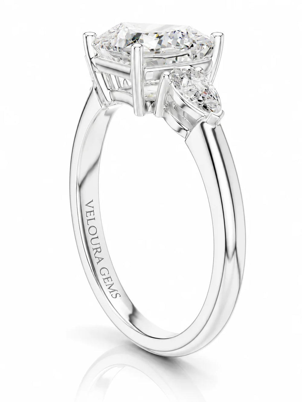 Designer Asscher Diamond Ring with Pear Side Stones