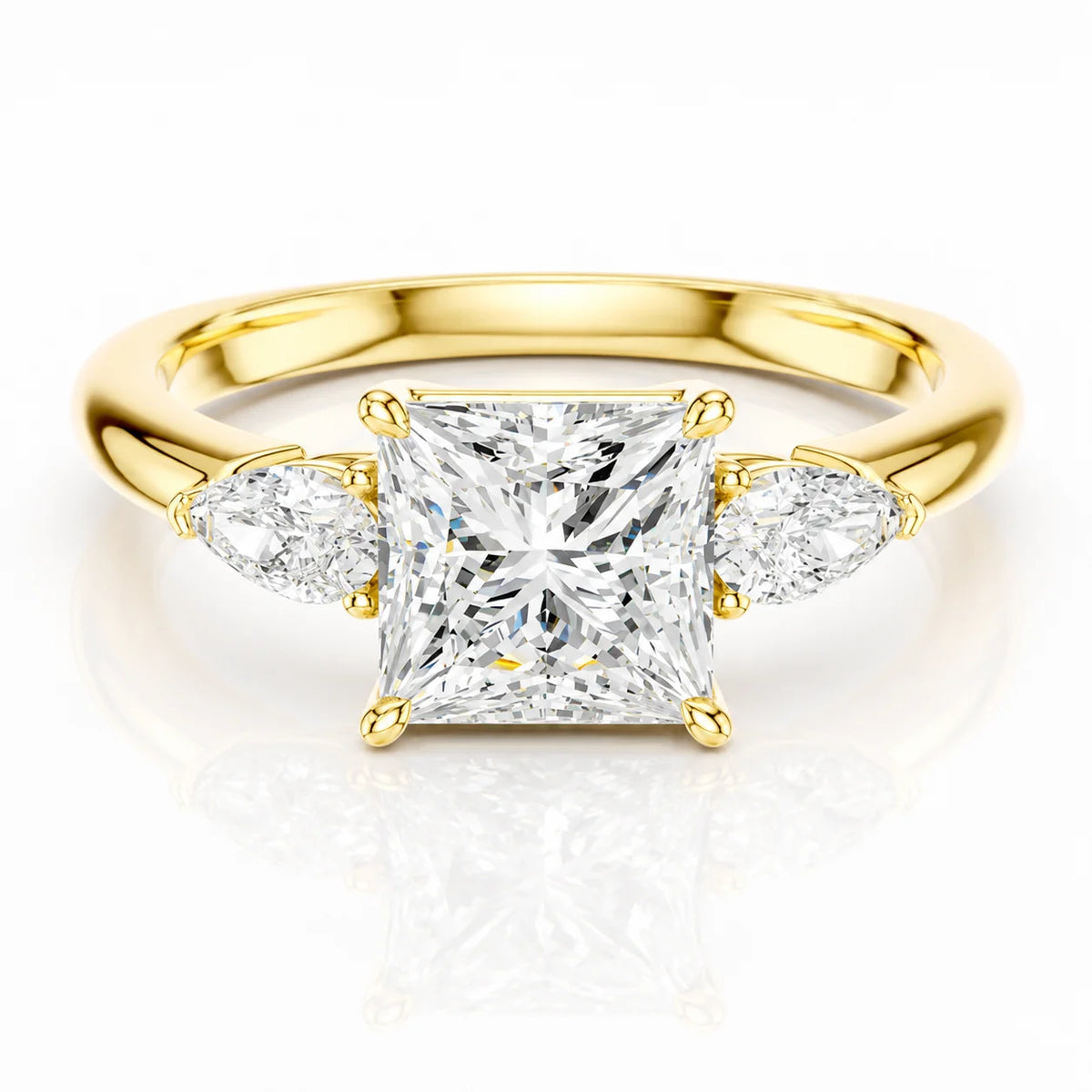 Designer Asscher Diamond Ring with Pear Side Stones
